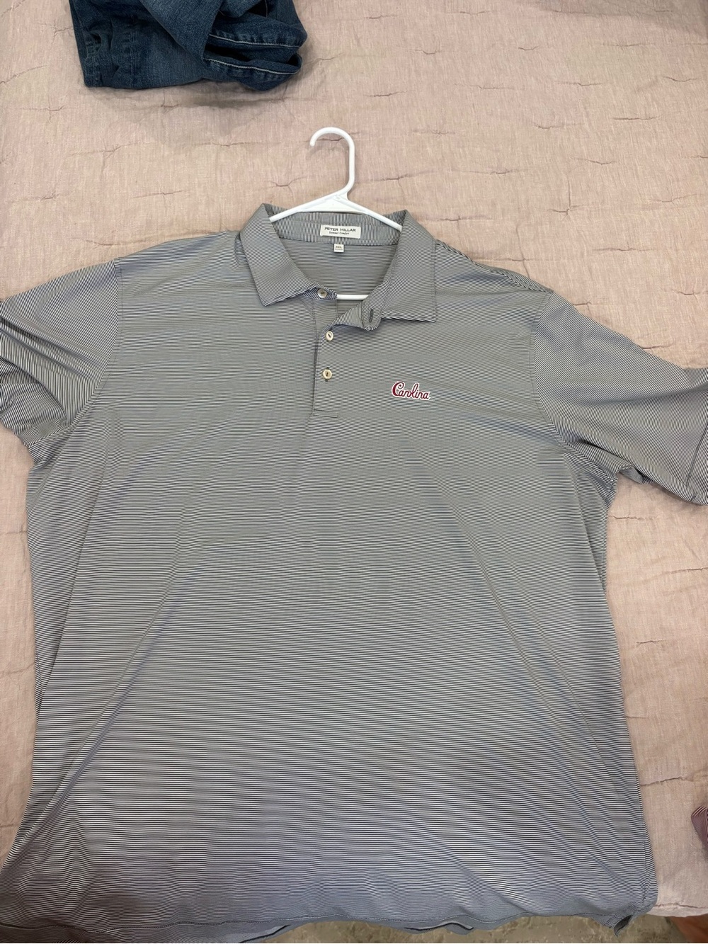 Peter Millar Gray Polo with Red 'Carolina' Embroidery
